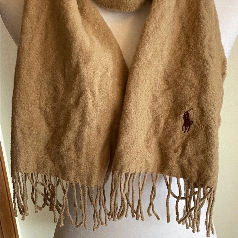 POLO RALPH LAUREN Camel Fringe Lambswool Scarf Vintage